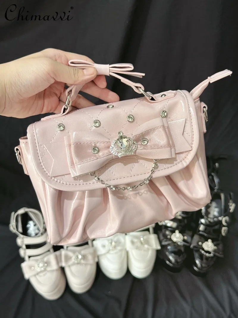 

Japanese 2025 New Lolita Sweet Single Shoulder Bag Women's Cute Bow Beaded Chain Crossbody Bag Y2k Fashion Casual Handbag