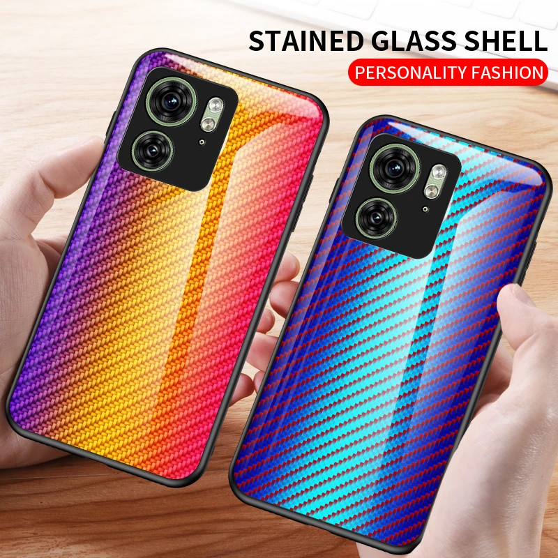 For Motorola Moto edge 40 Neo 30 20 Case Hard Tempered Glass Gradient Carbon Fiber Protective Back Cover For Moto edge 30 Ultra