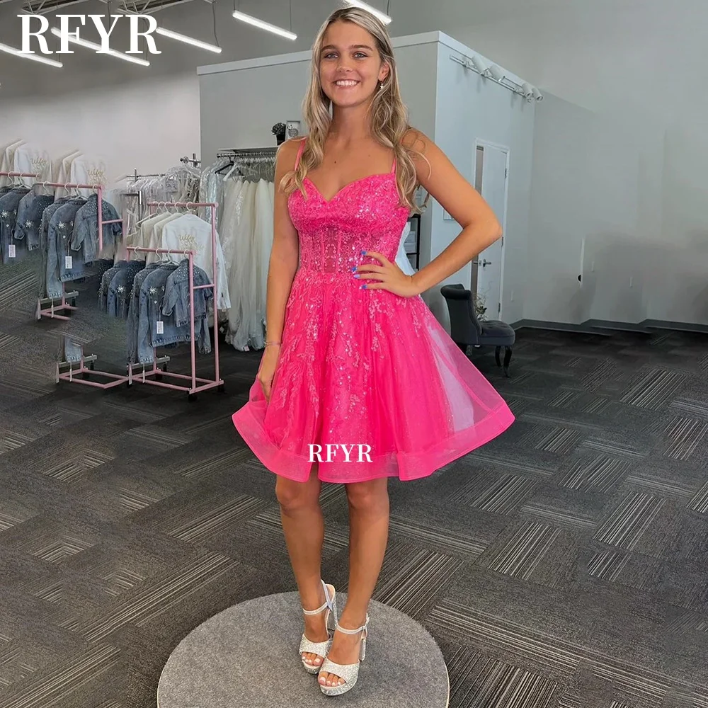 Sukienka mini RFYR, fason A, sukienka na imprezę, aplikacje z koronki, sukienka balowa księżniczki, mini sukienka na powrót do domu, sukienka na galę celebrytów, możliwość personalizacji