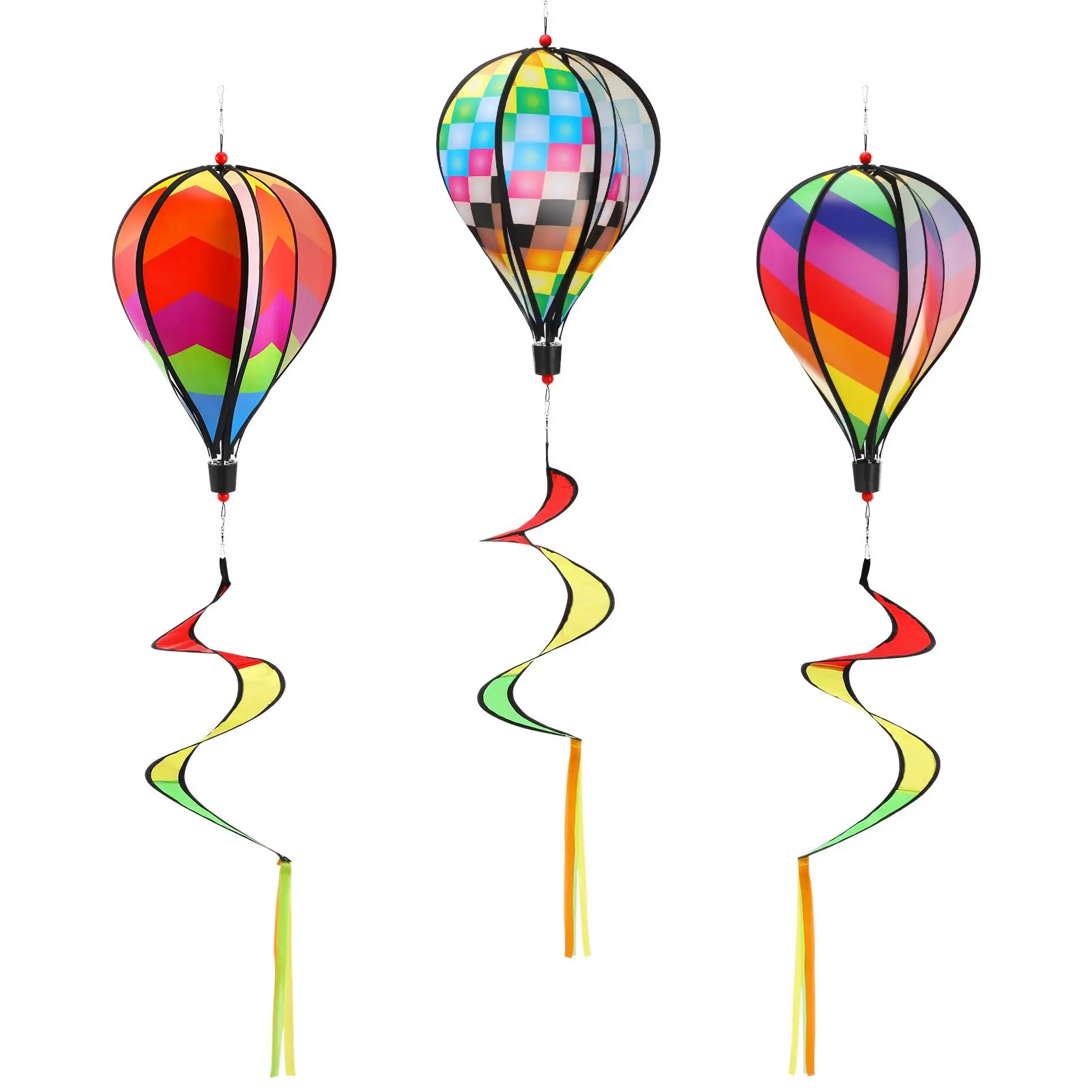 

3 Pcs Rainbow Hot Air Balloon Windmill Cloth for Outdoor Garden Party Yard Decor Mini Models Home Accessories