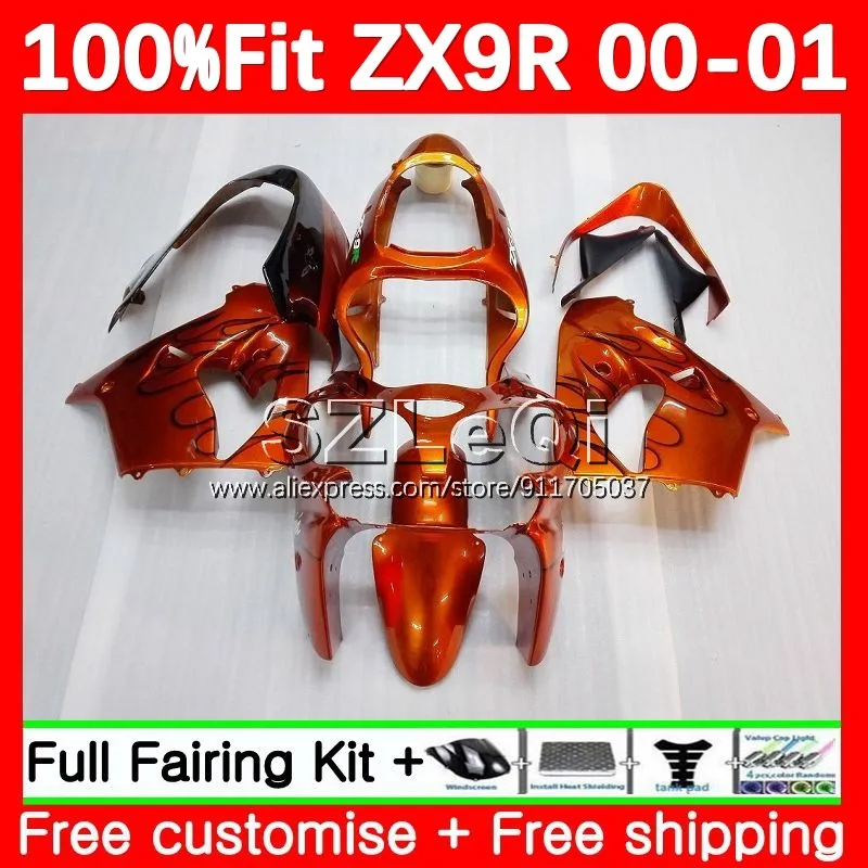 Injection Body For KAWASAKI NINJA ZX 9R 9 ZX9 R 900 CC ZX9R Orange black 00 01 106No.13 ZX900 ZX-9R 900CC 2000 2001 OEM Fairing