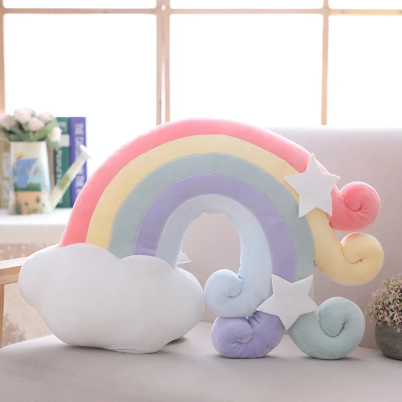 3D Plush Pillow Cushion Gift Soft Stuffed Backrest Toys Birthday Funny Sky Clouds Rainbow Nature For Children Home Decor Girl