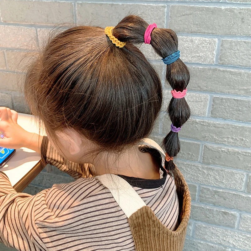 50Pcs/Set Hair Bands for Children Colorful Nylon Scrunchie Hair TiesRubber Band Kids Elastic Hair Band Girl Hair Accessories