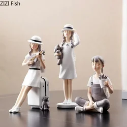 Modern Girl Character Resins Statue Desktop Decor Ornaments Cute Girl Painted Sculpture Figures Figurines Home Decoration