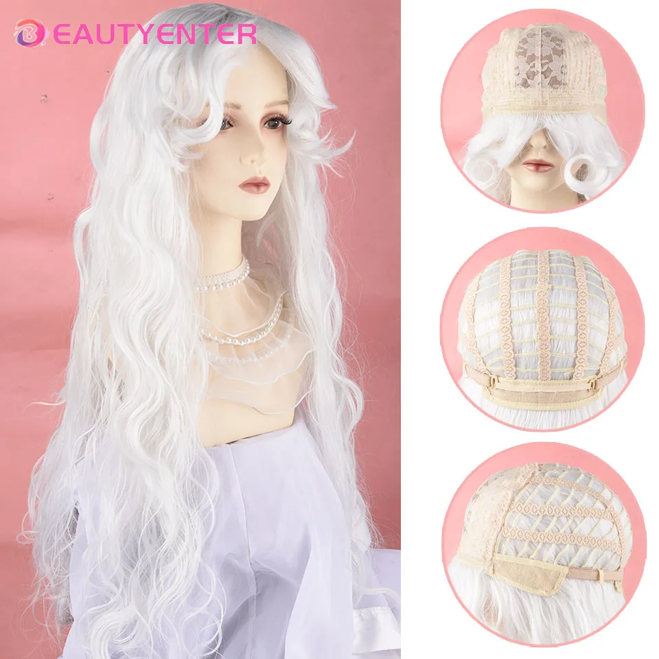 Synthetic Wig Long Wavy White Wig for Women Daily Party  Platinum Wigs with Fluffy Bangs Sold Lolita Wigs Heat Resistant