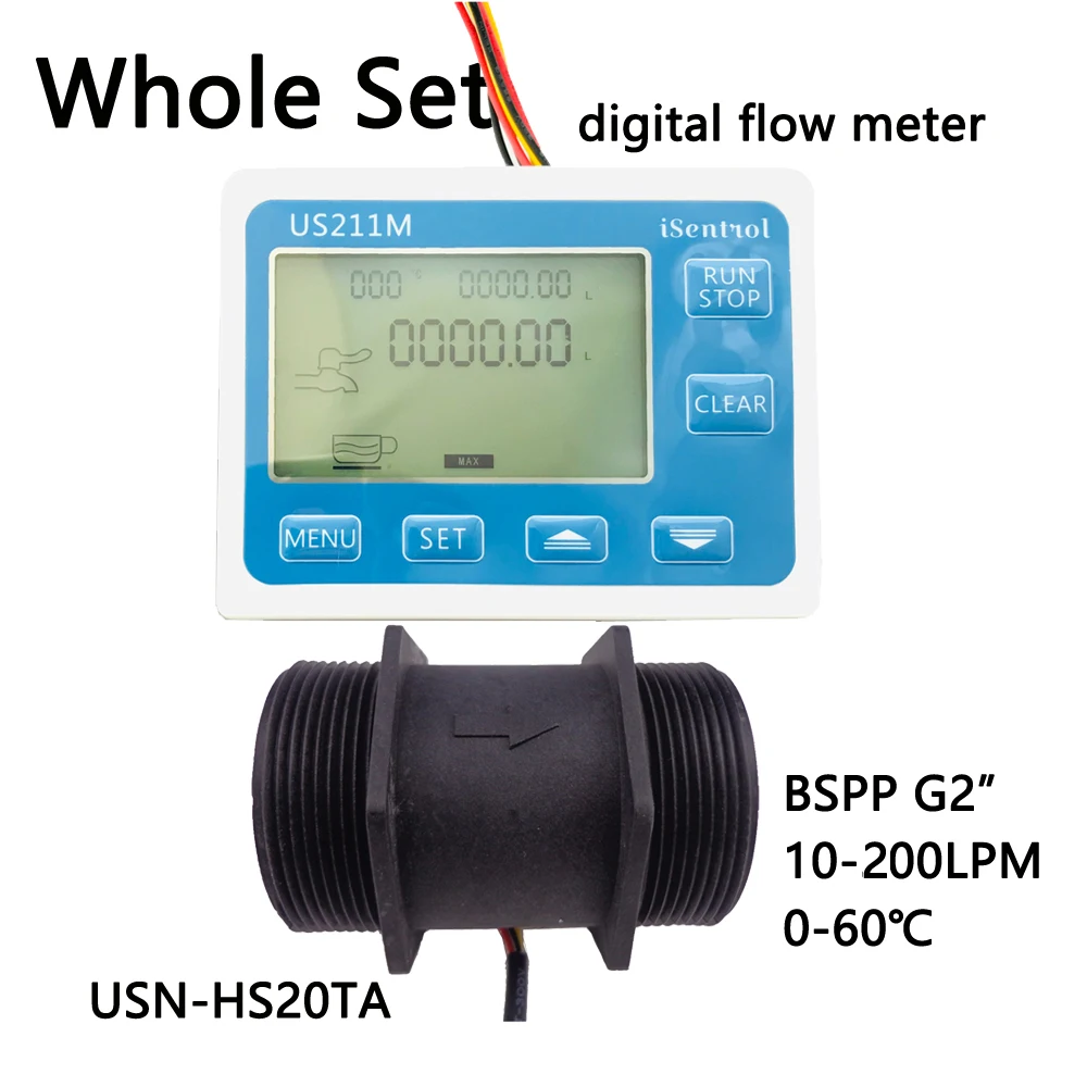 

US211M Digital Flow Meter USN-HS20TA PA66 Nylon and Fibre Glass Hall Flow Sensor Measurement 10-300L/minBSPP G2" Dijiang Saier