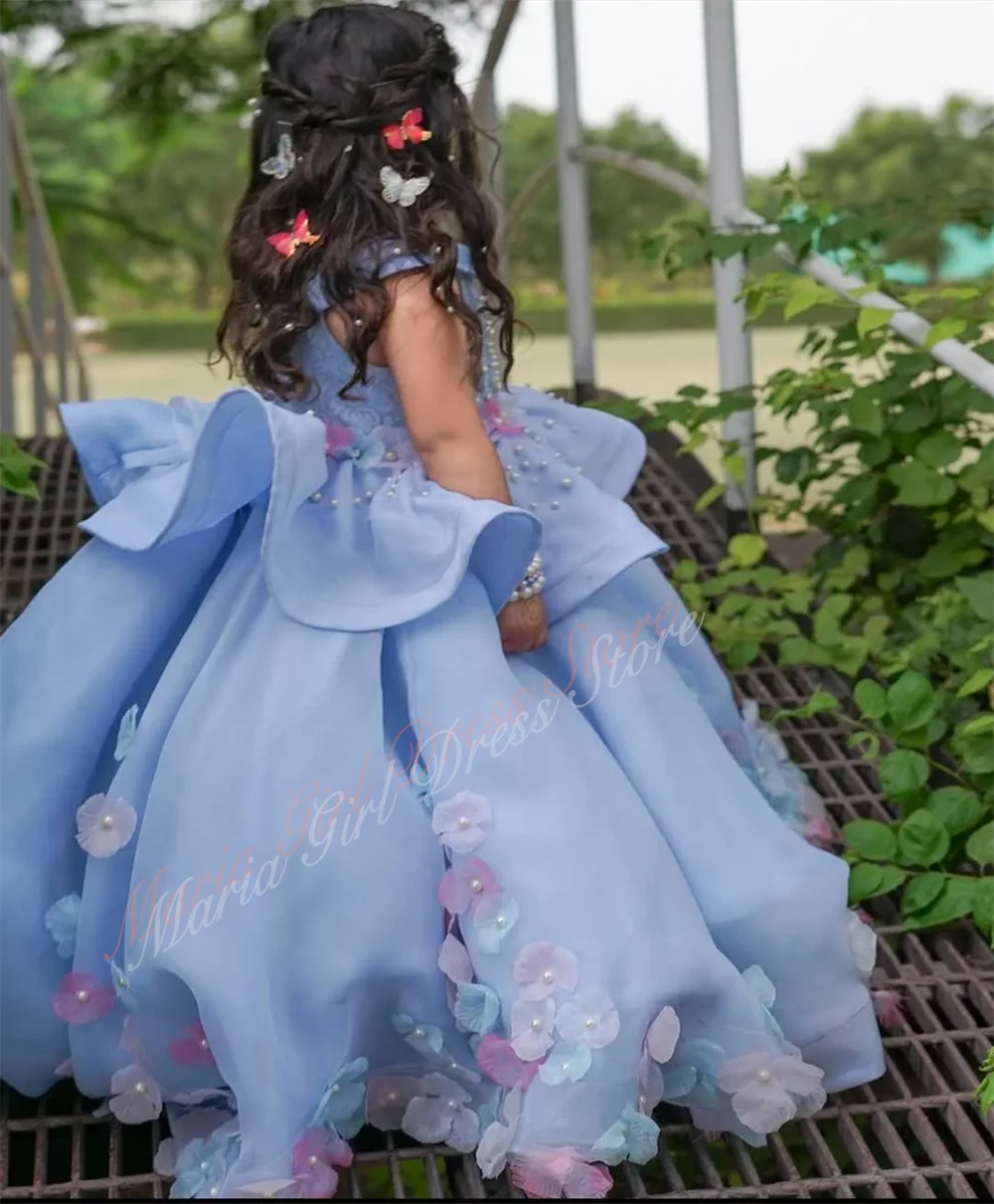 Princess Party Dress for Girls Luxurious Beauty Pageant Baptismal Dress with Fluffy Ruffled Edges And Trailing Pearls Decoration