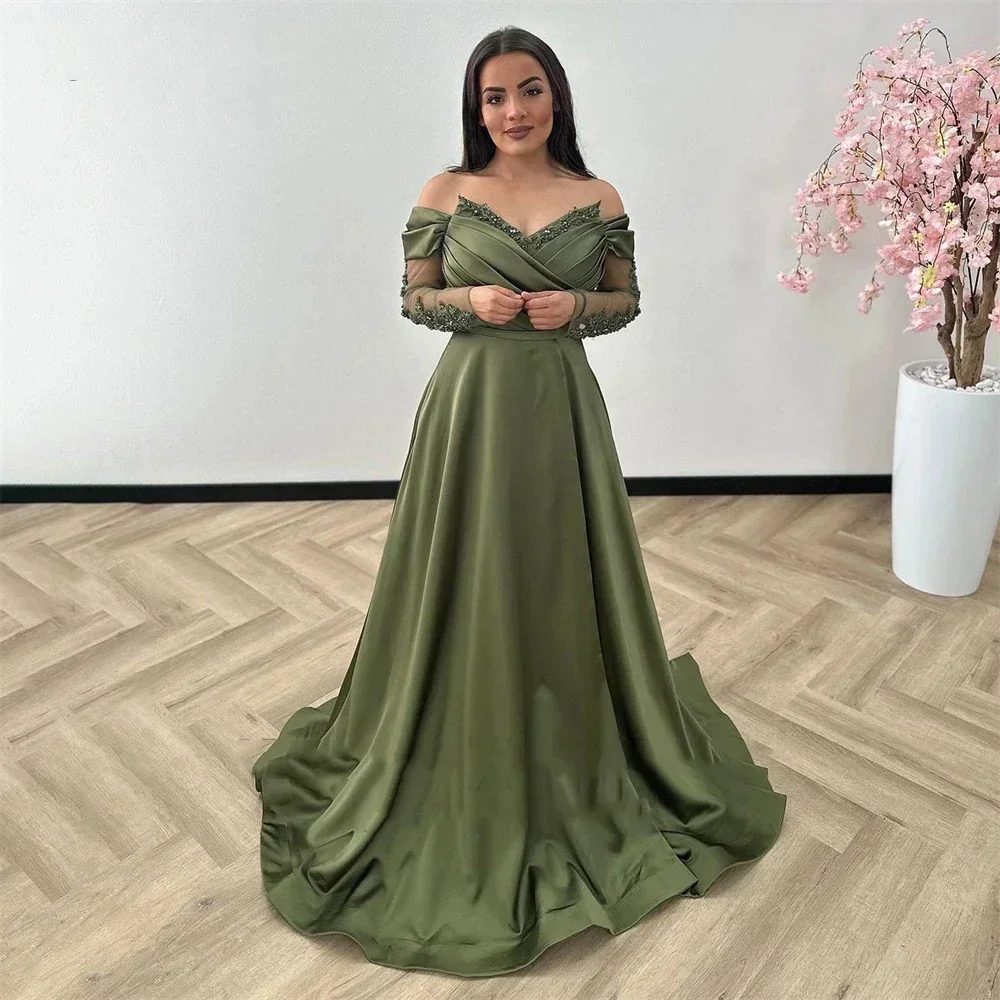 Customized Sexy Elegant A-Line Formal Evening Dresses Beading Glitter Lace Off Shoulder Prom Dress Backless Pageant for Women