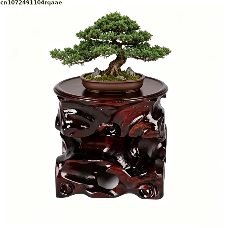Square Round Wooden Pedestal Base Root Carved Solid Wood Display Stand Mini Model Figurine Teapot Stone Decor Holder