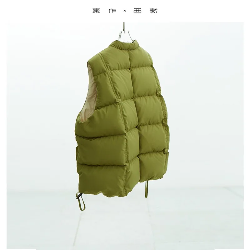 Down Vest ~ Checkered Stand-Up Collar Color-Blocked Duck down Vest for Petite Women, Suitable for Outerwear or Layering, 2025 Winter Women's Warm Vest