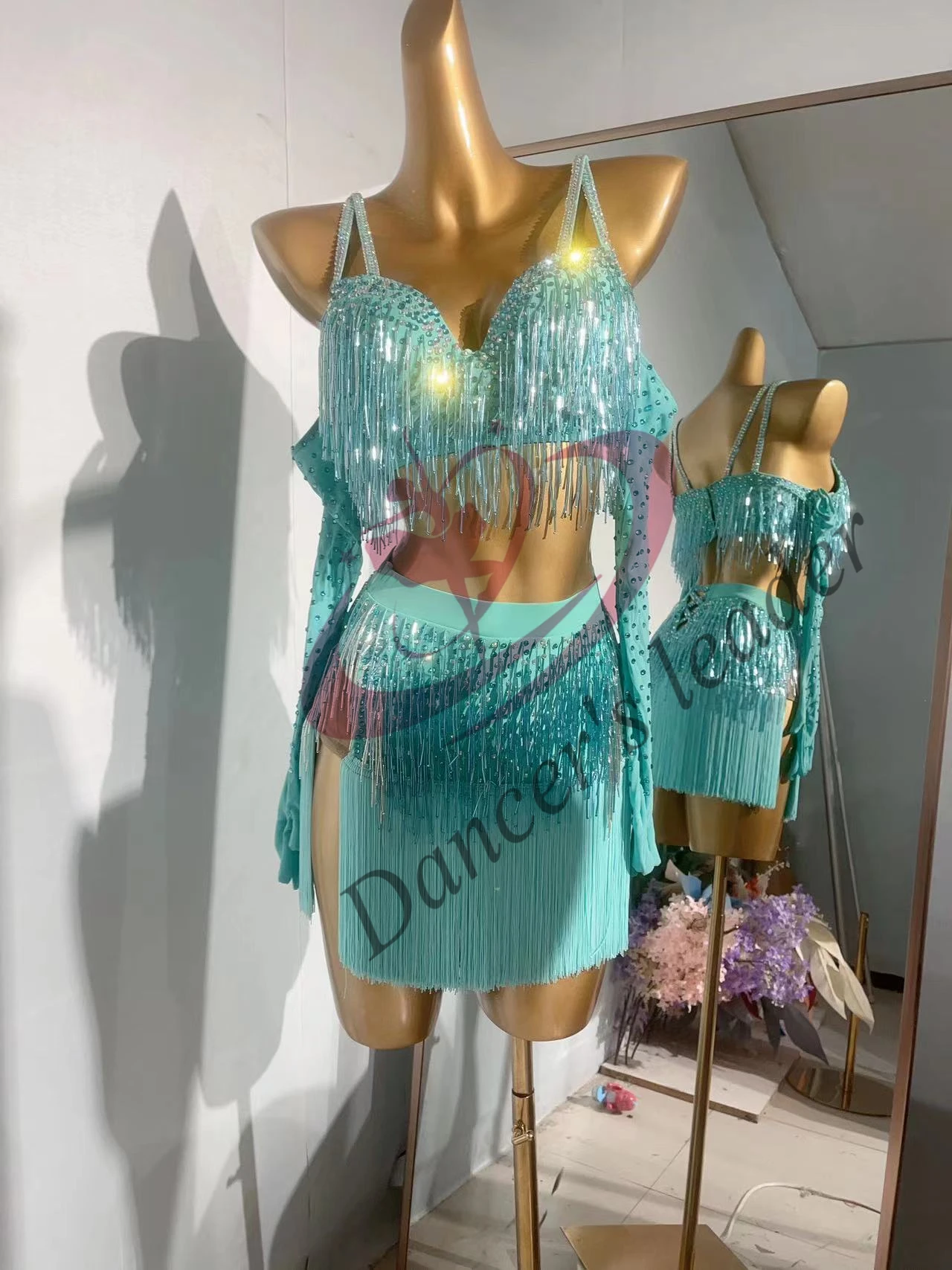 ラテンダンスドレスハイエンドカスタマイズされた夏限定スプリットフルダイヤモンドダンスドレスチャチャタンゴステージ専門服