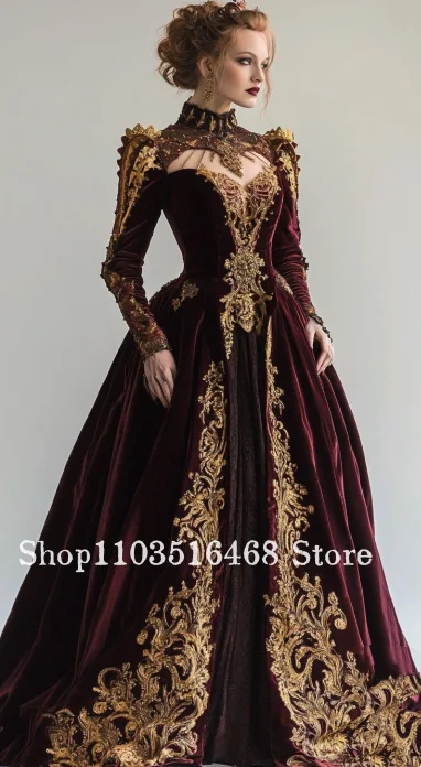 Victorian Court Style Prom Dress Velvet Heavy Embroidery Royal Style Halloween Dress Customised