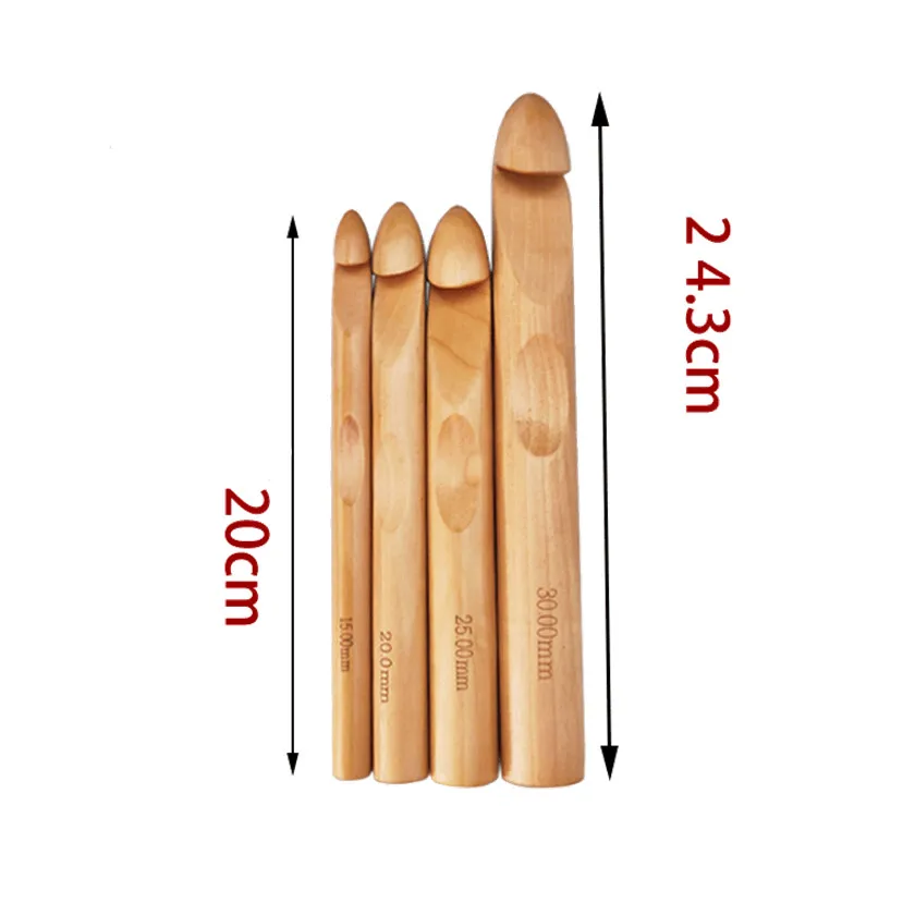 15/20/25/30mm Wood Crochet Hook Set DIY Knitting Needles Handle Home Knitting Weave Yarn Crafts Household Knitting Tools