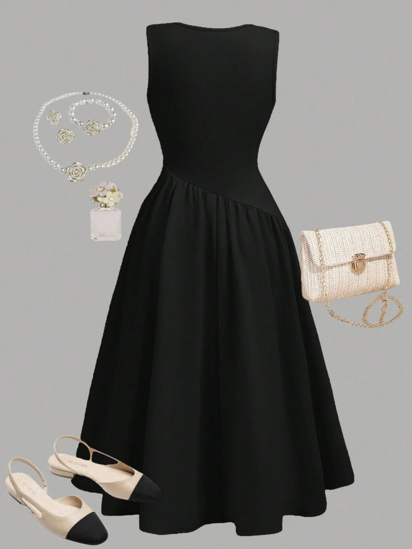 

Черное платье миди без рукавов с рюшами на талии, элегантное платье для вечеринок для женщин