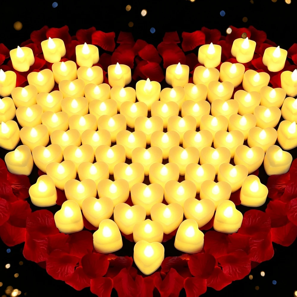 24Pcs LED Heart Candles for Romantic Night Heart LED Tea Lights for Valentines Day Wedding Proposal Anniversary Table Home Decor