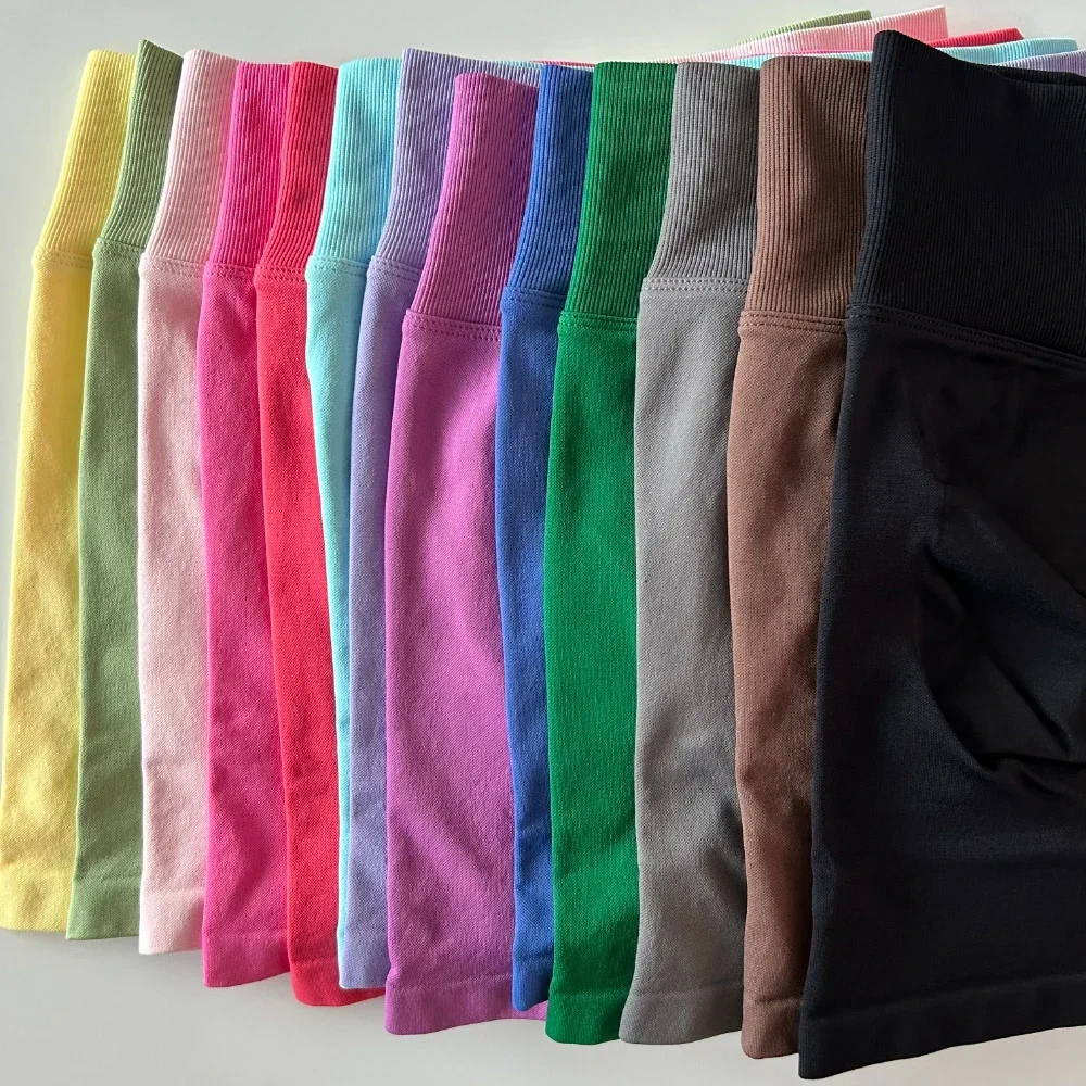 25 ผู้หญิง Scrunch Bum กางเกงขาสั้นโยคะแบบไดนามิกกางเกงขาสั้นไม่มีรอยต่อ Ribbed High เอวกางเกงขาสั้นยืดออกกําลังกายวิ่ง Biker Shortss