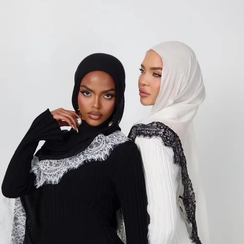 

Lace-trimmed solid-colored rayon scarf breathable shawl cotton-linen solid scarf women's headscarf