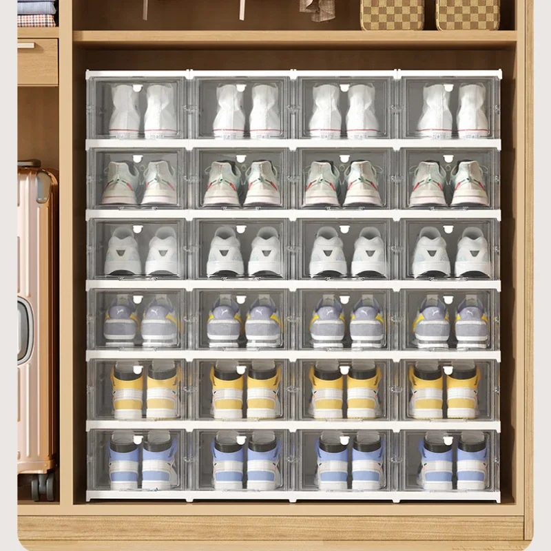 Entrance Shoe Cabinet, Flip Cover Transparent Organizer, Space-Saving Stackable Shoe Storage, Visible Shoe Display Solution