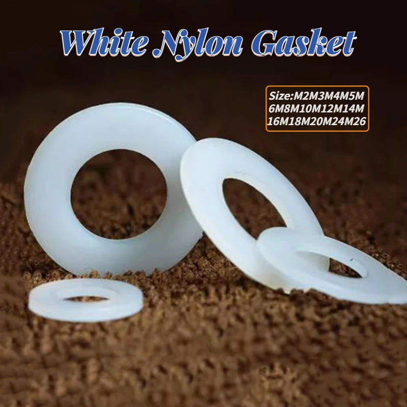 10/20/50/100/200Pcs White PA66 Nylon Spacer Insulating Flat Pad Round Plastic Rigid Plastic Thin Gasket M2 M3 M4 M5 M6 M8-M26