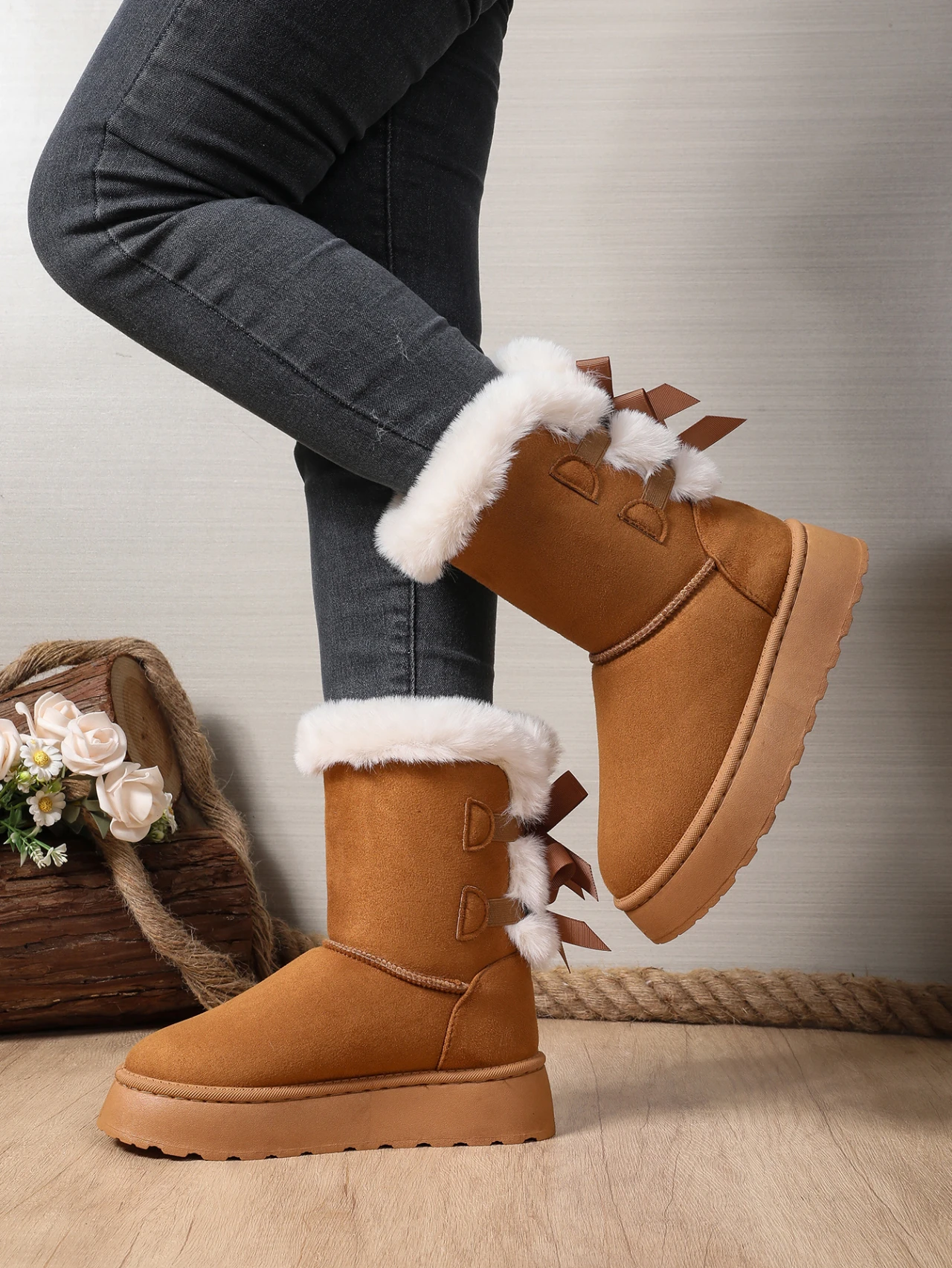Winter Frauen Mid-kalb Stiefel Dicken Plüsch Dicke Sohle Nicht-slip Mode Schnee Stiefel Frauen Einfarbig Klassische retro Schuhe für Frauen – Detail 4