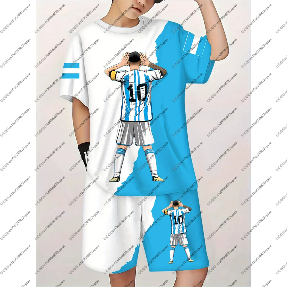 كرة القدم جيرسي المحملة الرجال طفل هدية الشباب الذكور سترة رياضية علوية الصبي مجموعة كرة القدم عادية تي شيرت 2 قطعة في الهواء الطلق تنفس السراويل ميسي 10 مروحة
