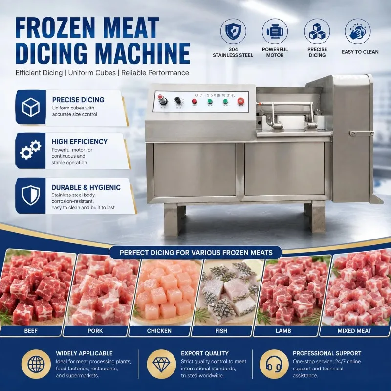 Auto Frozen Meat Cube Cutting Machine High Efficiency Meat Dicing Equipment for Beef Jerky Bacon Ham Sausage Processing Line