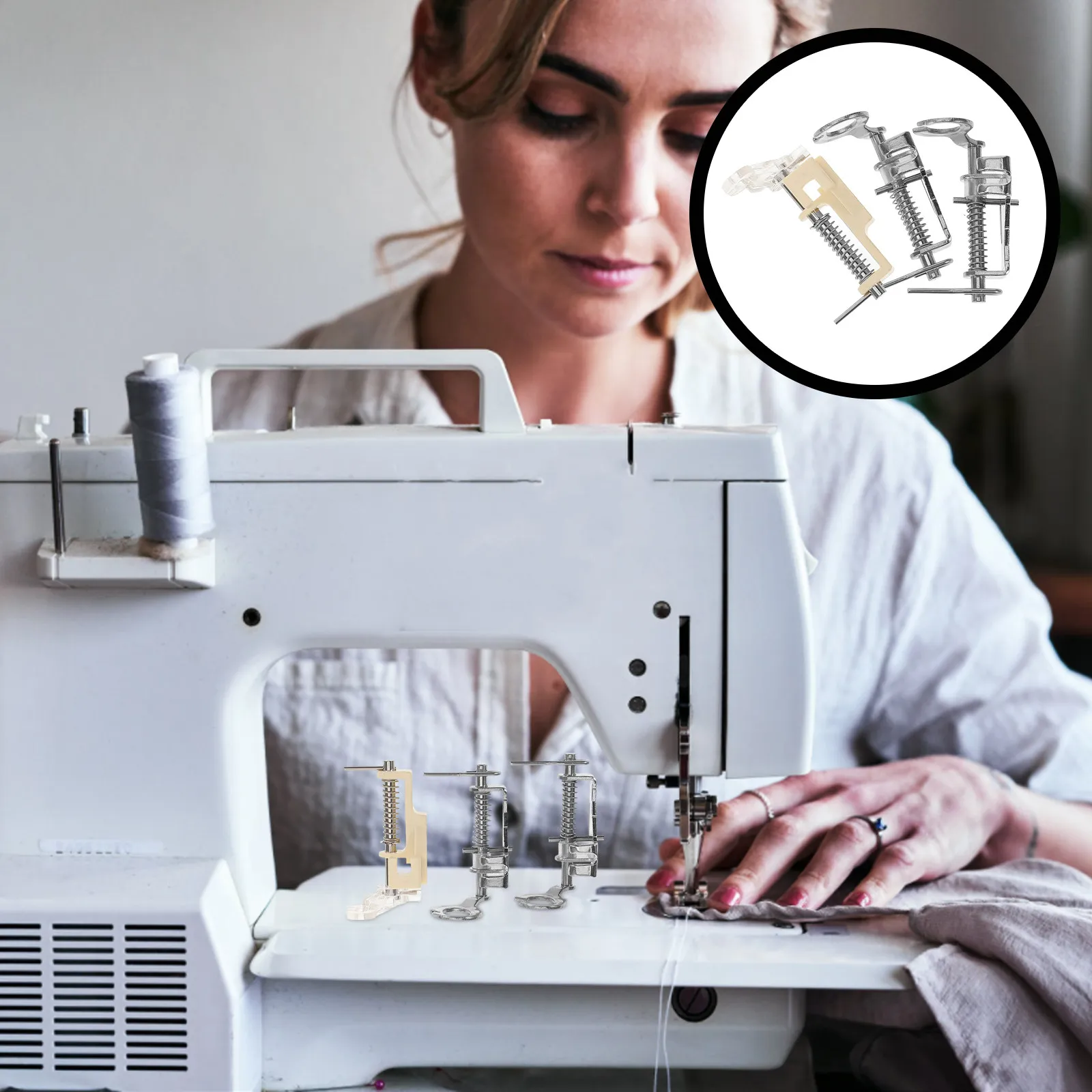 3pcs Sewing Machine Presser Foot Set Zinc Alloy Replaceable For Household Portable Sewing Tools Multi-Function Stitching