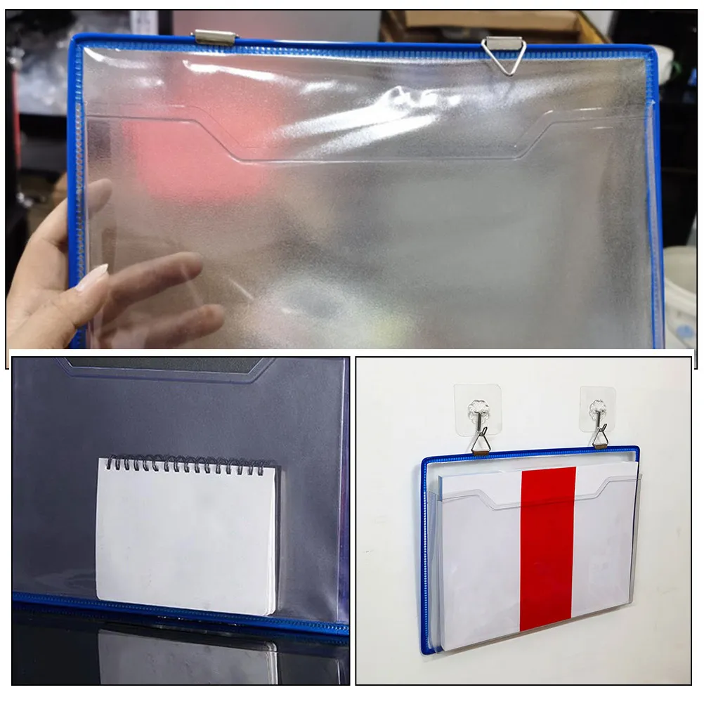 2Pcs Clear Plastic Wall File Folder Hanging Document Holder for Papers Letters Banknotes Receipts Bills Wall Mount File