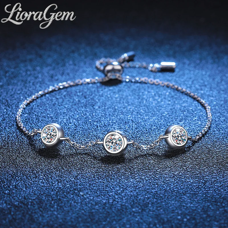 LioraGem Classic Bubble Moissanite Bracelet for Women, 90-Point D-Color Moissanite Adjustable Bracelet Platinum PT950 Stamp