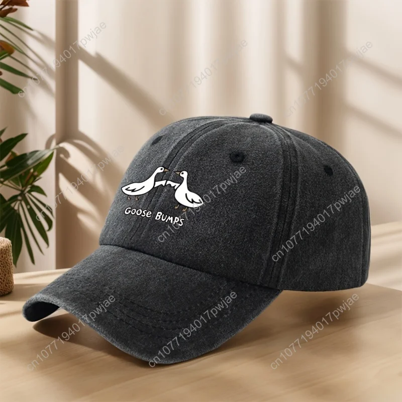 قبعة بيسبول كلاسيكية مغسولة "ريشة أوزة" قابلة للتعديل بتصميم زر المفاجئة الأبيض بنمط أوزة قبعة منقار البط للجنسين قبعة الشمس غير الرسمية #3