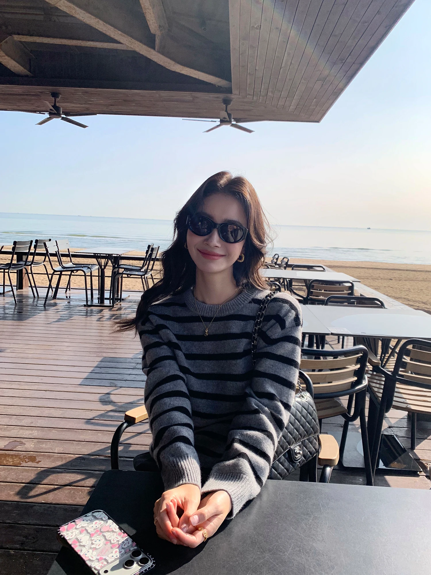 

Pusumede Sparkling Galaxy 00% Wool round Ne Striped Sweater Women's Loose Versatile Knitwear Top Casual Sle Long Sve