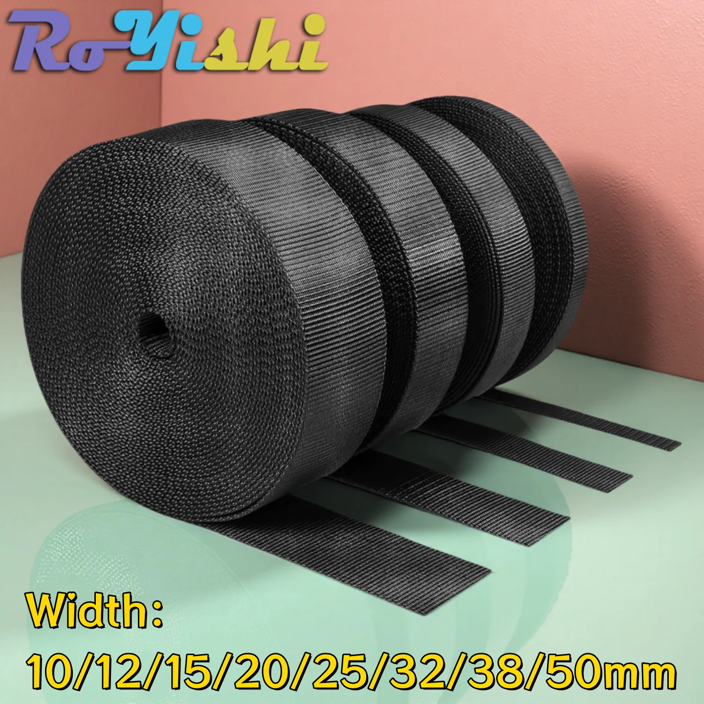 5 Yards Black Nylon Webbing Tape Backpack Strap Pet Collar Safety Belt Ribbon Band DIY Bag Clothing Sewing Accessories