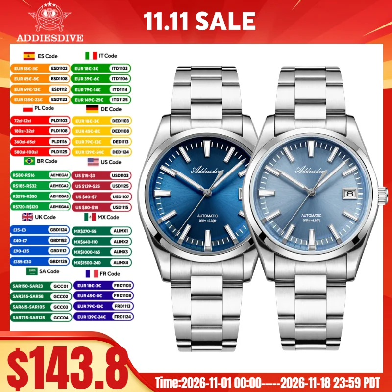 ADDIESDIVE Watch For Men 100m Waterproof 39mm Bubble Mirror Glass BGW9 Super Luminous Japan NH35A Automatic Mechanical Watch