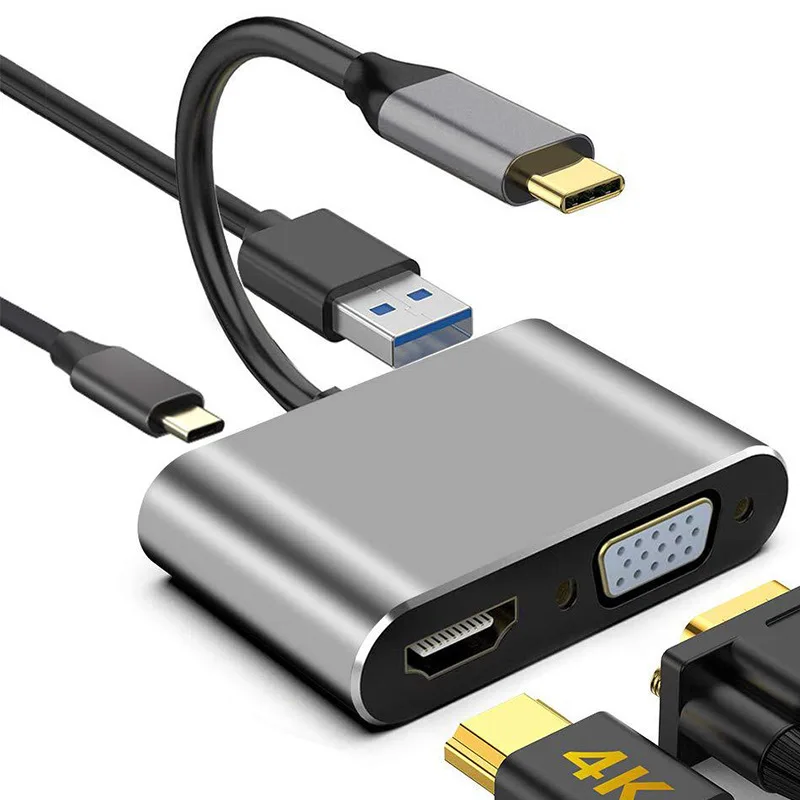 Typec to hdmi vga 4-in-1 computer tablet adapter cable usb multi-port expander docking station
