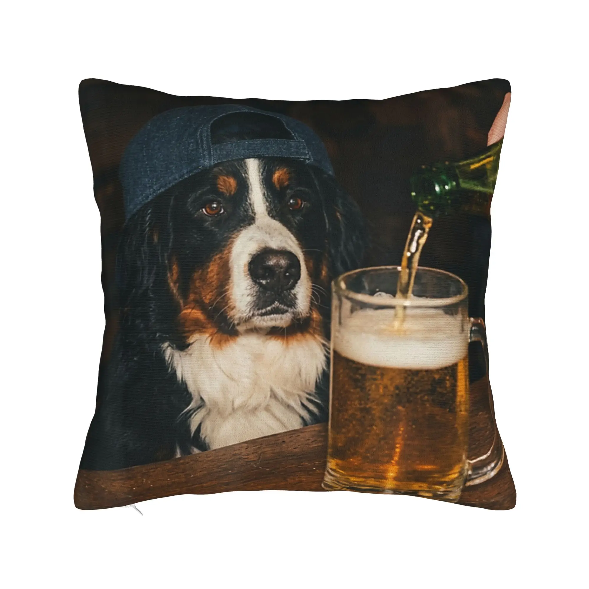 Decorative Pillowcase Border Collie Drinking Beer Funny Dog Meme  Seater Throw Pillow Case Cover Zipper Multiple Sizes