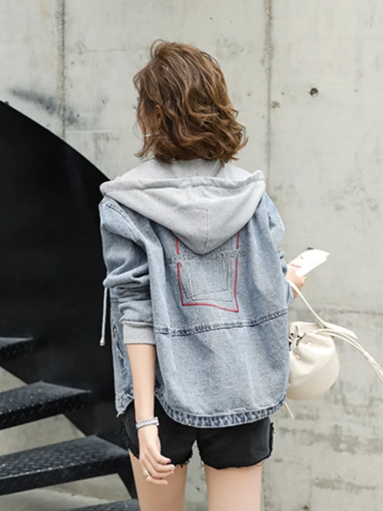 レディース オルト デニム ジャケット ルーズフィット フード付き カジュアル ベースボール スタイル 春秋 ファッション 韓国版 大きいサイズ トップス