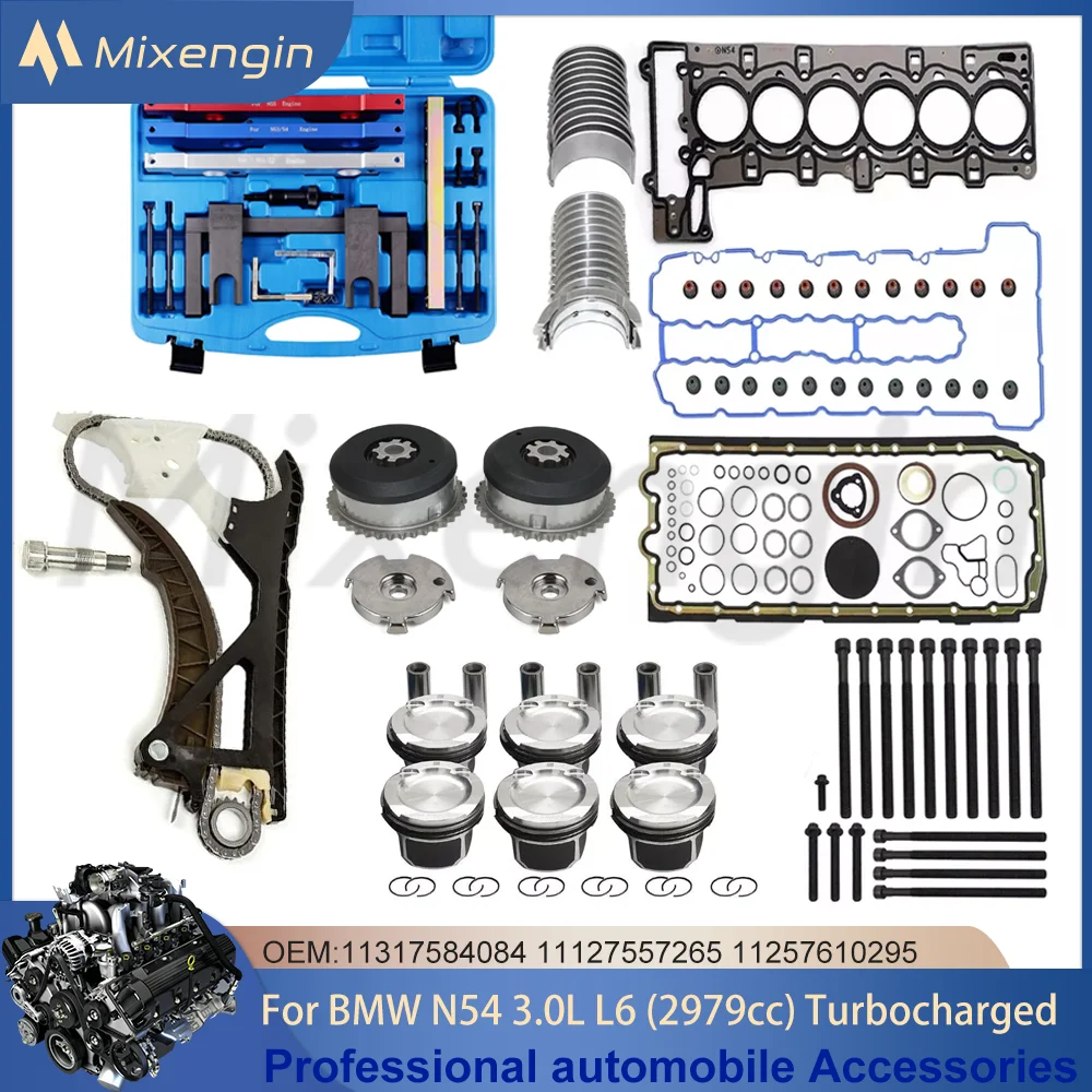 Engine bearing Pistons Gasket Set & Timing Chain Kit VVT & Timing Tool for BMW N54 3.0L L6 1 3 5 7 X6 Z4 335i 335xi 335is 06-13