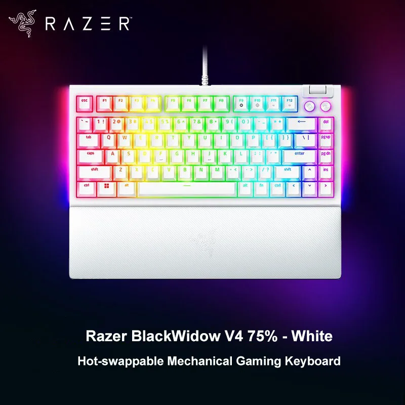 

Original Razer BlackWidow V4 75% White RGB Hot-Swappable Mechanical Gaming Keyboard Orange Tactile Switches With Aluminum Case