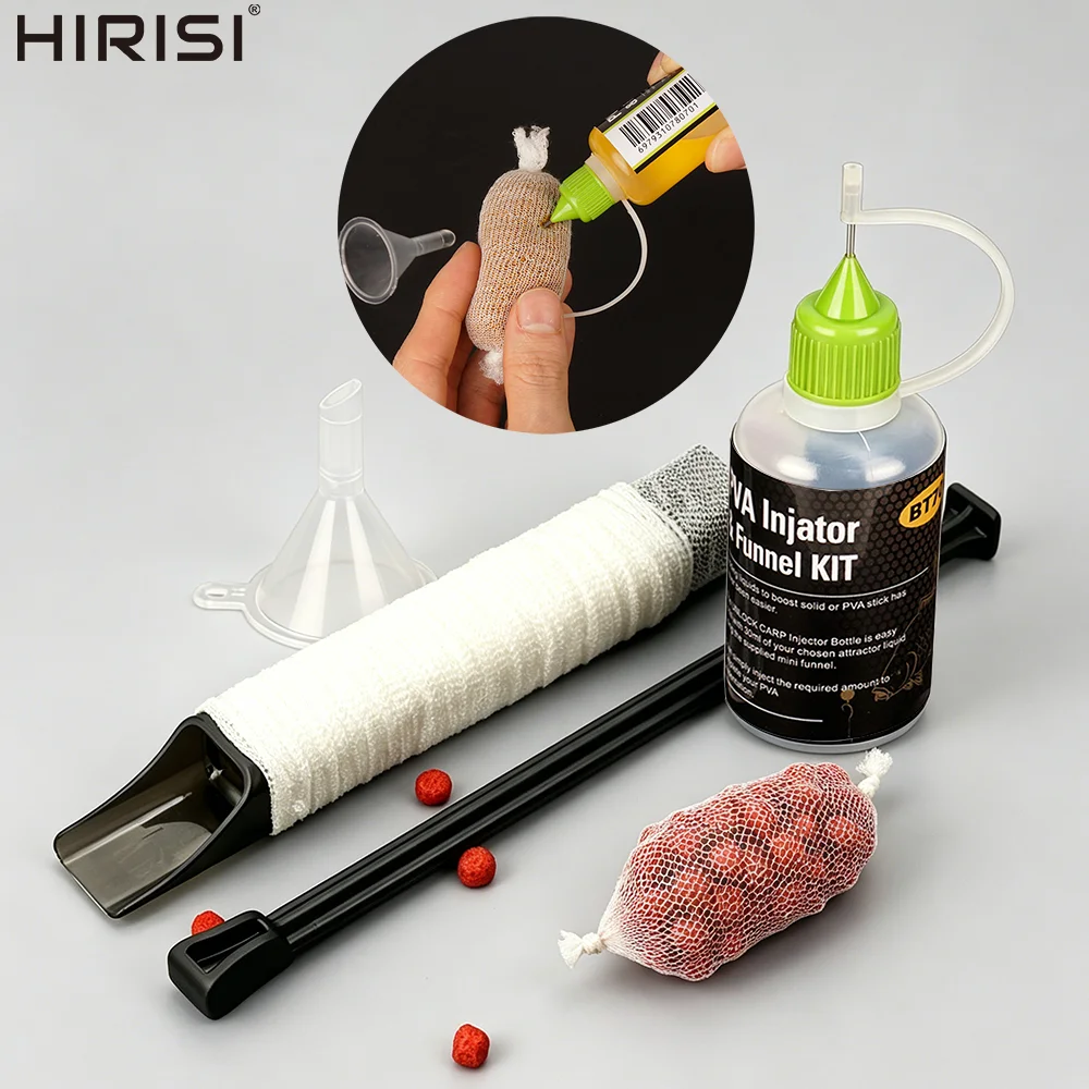 Hirisi Komplettes PVA-Köderherstellungs-Set mit Netz, Nachfüllflasche, Trichter, Karpfenangeln PVA-Köderwerkzeug, Boilie-Köderzubehör
