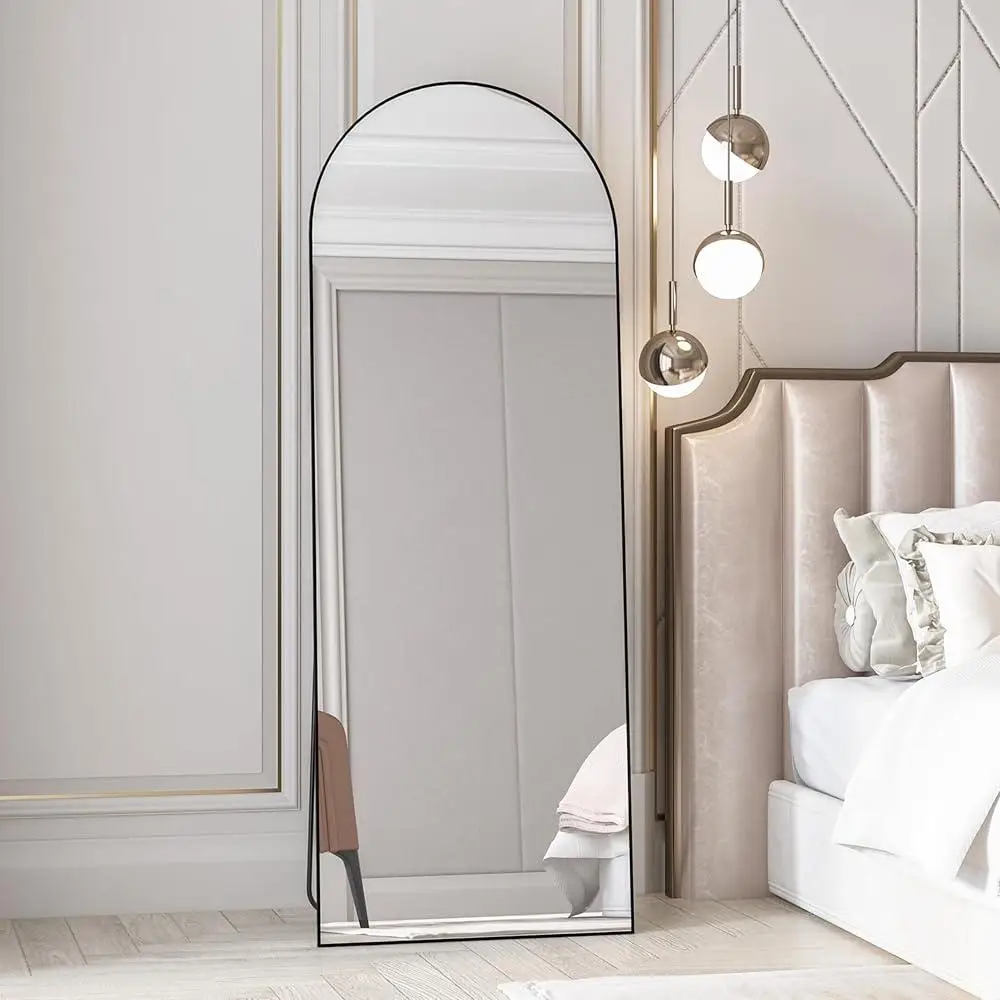 Arched Full Length Mirror Standing Leaning Shatterproof Glass Aluminum Frame Large Dressing Mirror Bedroom Living Room Bathroom