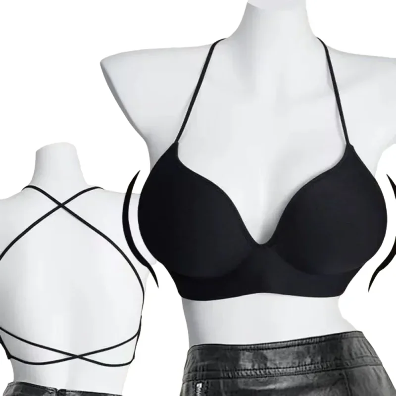 KUCLUT 10cm Cartoon Sexy bra Women's Flat Chest AA Thiened Smooth No Empty Cup Beautiful Bra Fixed Double Strap Топ