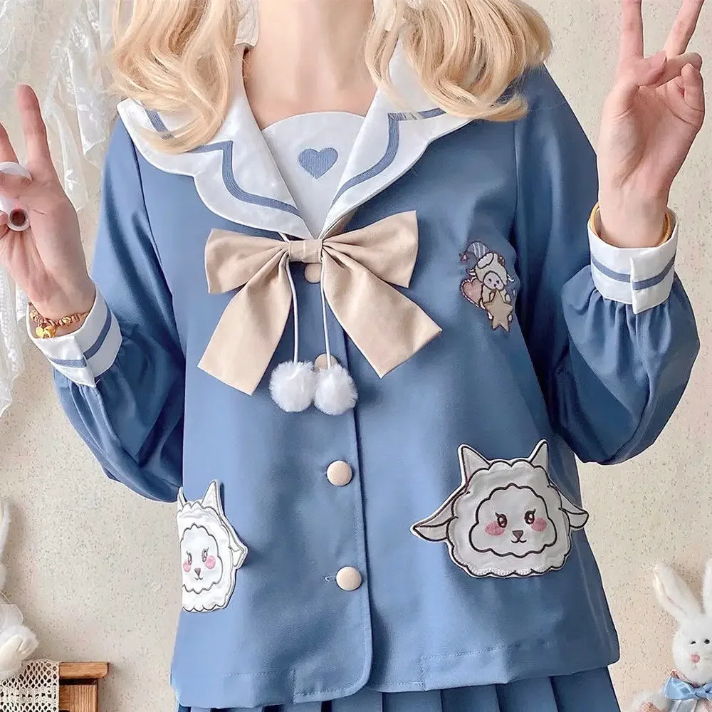 New kindergarten jk uniform spring cute long-sleeved short-sleeved sailor suit Schoolgirls Sailor Tie Pleated Skirt Outfit Women