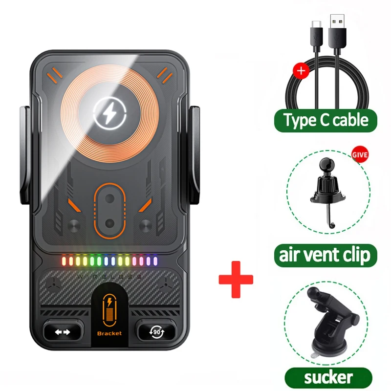 Auto-klemmen auto draadloze oplader telefoonhouder standaard aanraken 360 rotatie RGB snellaadbeugel voor iPhone 17-12 Samsung