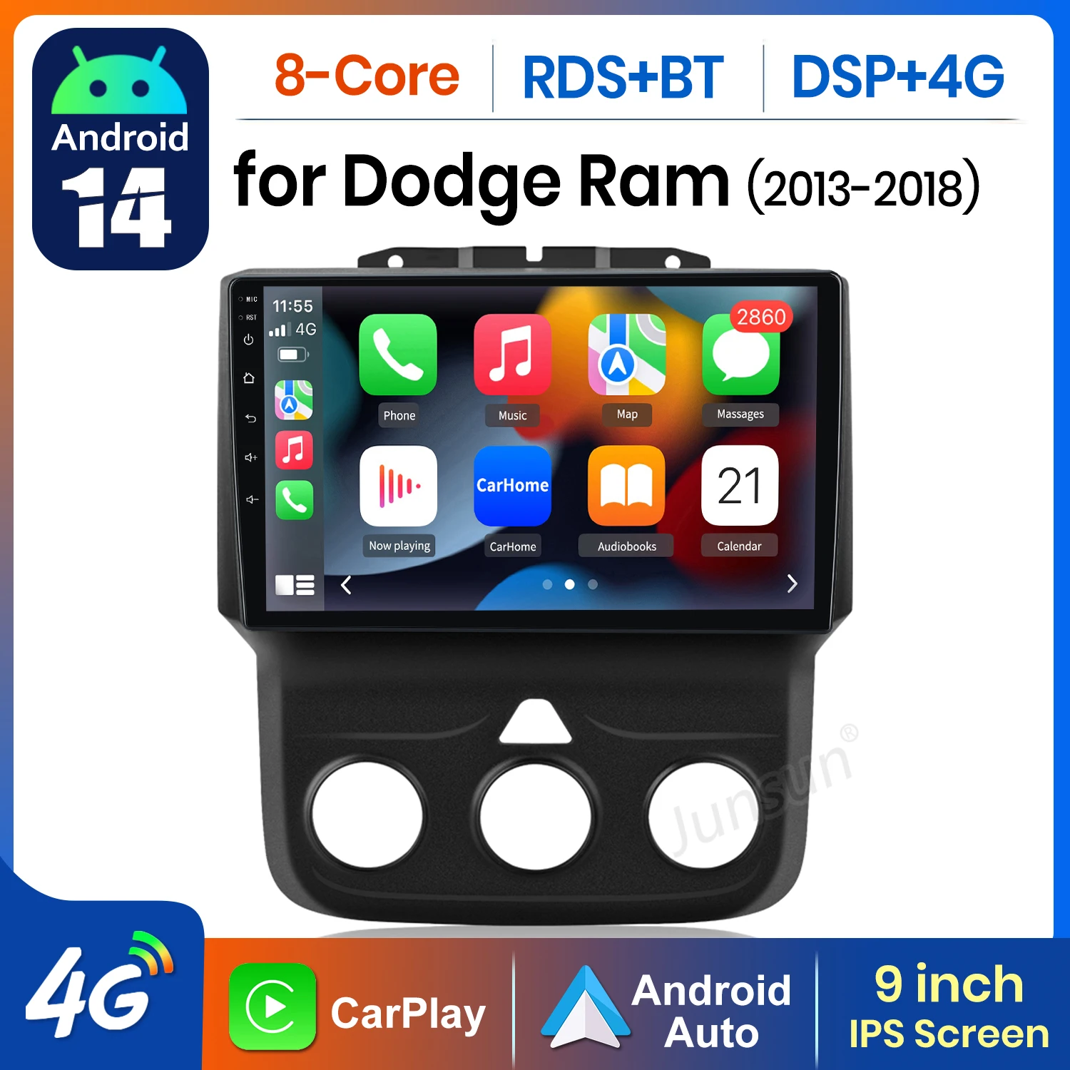 AWESAFE AI 4G LTE لاسلكي CarPlay أندرويد راديو السيارة التلقائي ل دودج رام 1500 2500 3500 2013 2014-2018 نظام تحديد المواقع نافي BT DSP RDS FM