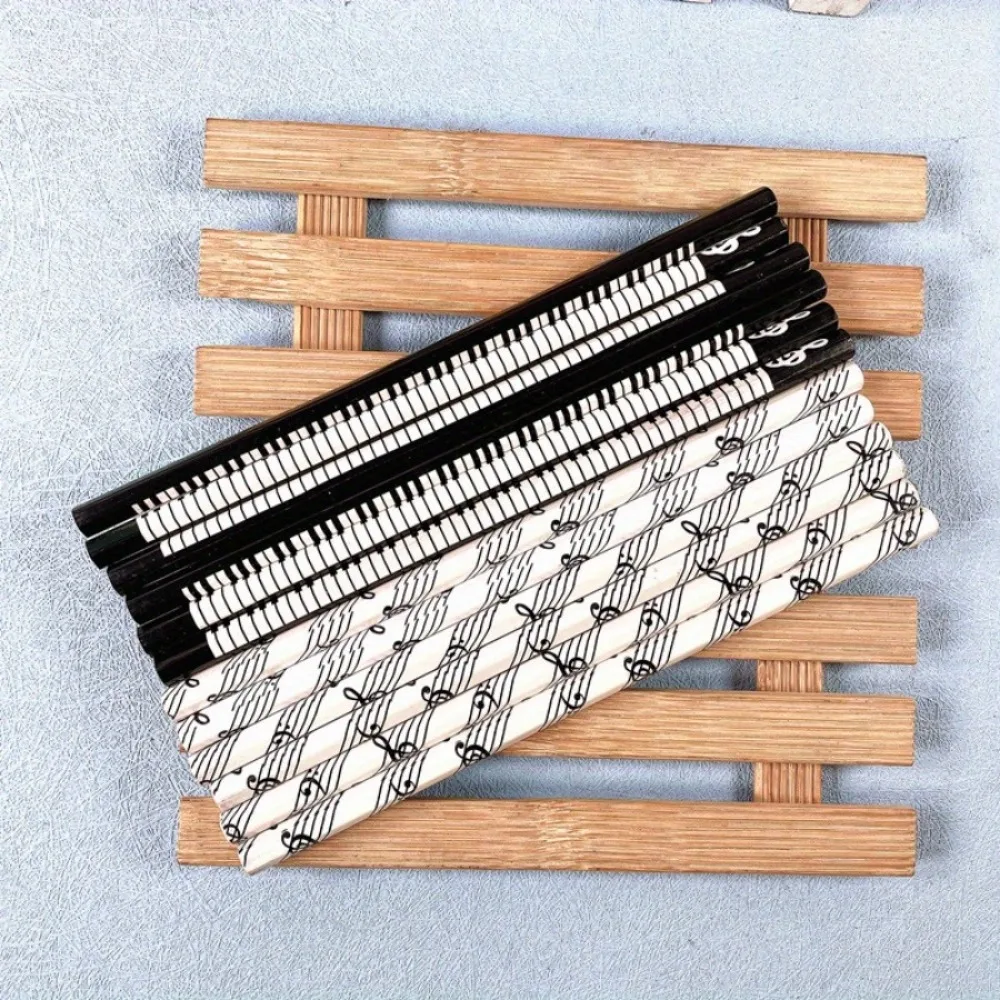 5-50 Pcs Hexagonal HB Musical Piano Pencil Black White Standard Stationery Supply for School Office Student Daily Gift