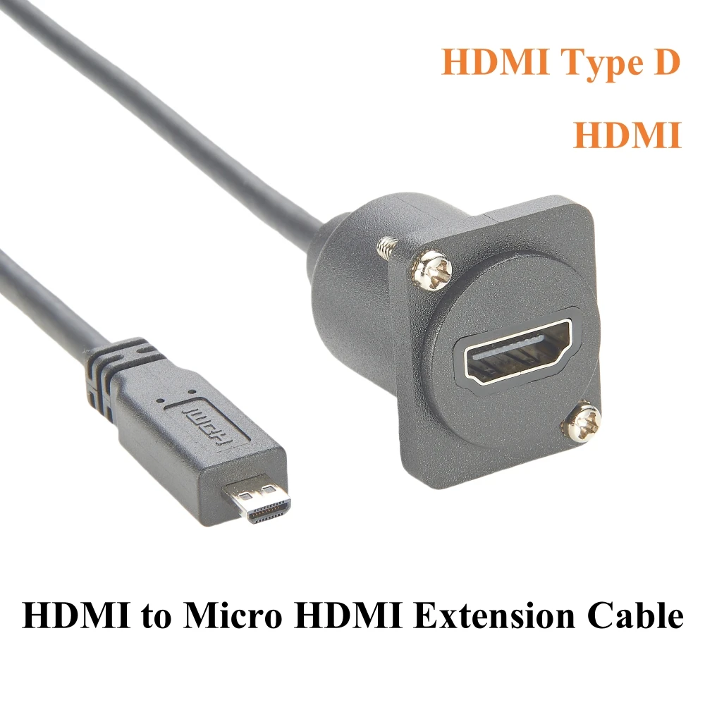 D Type HDMI Female to Micro HDMI Male Extension Cable 4K@30Hz Chassis Flange Panel Mount for Raspberry Pi, TV, Monitor