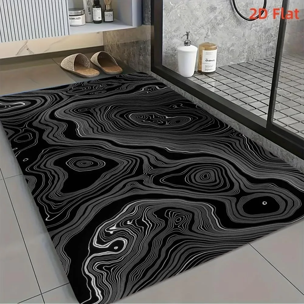 Black White Marble Fluid Diatom Mud Floor Mat Bathroom Living Room Non-slip Absorbent Quick Dry Shower Foot Rug Home Decor