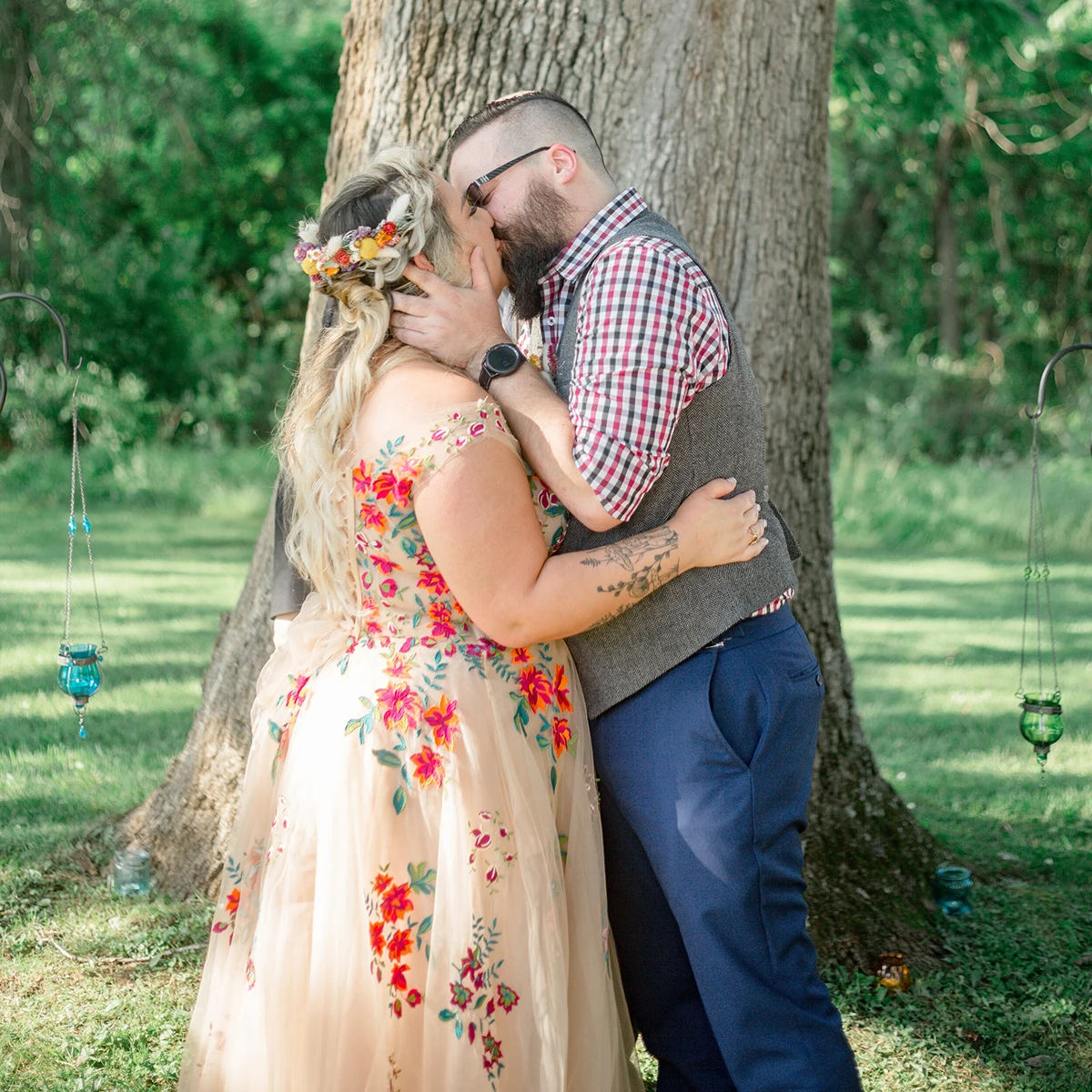 Bunte Stickerei Blumen Verlobung Hochzeit Fotoshooting Kleid schiere Top Criss Cross Korsett eine Linie Fee Prinzessin Umstands kleid