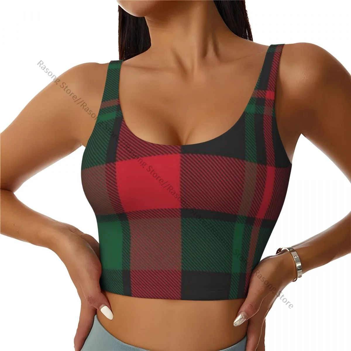 Sports Bra Women Running Yoga Clothes Vest Plaid Checkered Christmas Tartan Gathering Fitness Vest