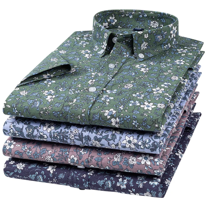 Chemise à manches courtes pour hommes, imprimé floral Oxford, streetwear de loisirs, 100% coton, chemise habillée boutonnée pour hommes, grande